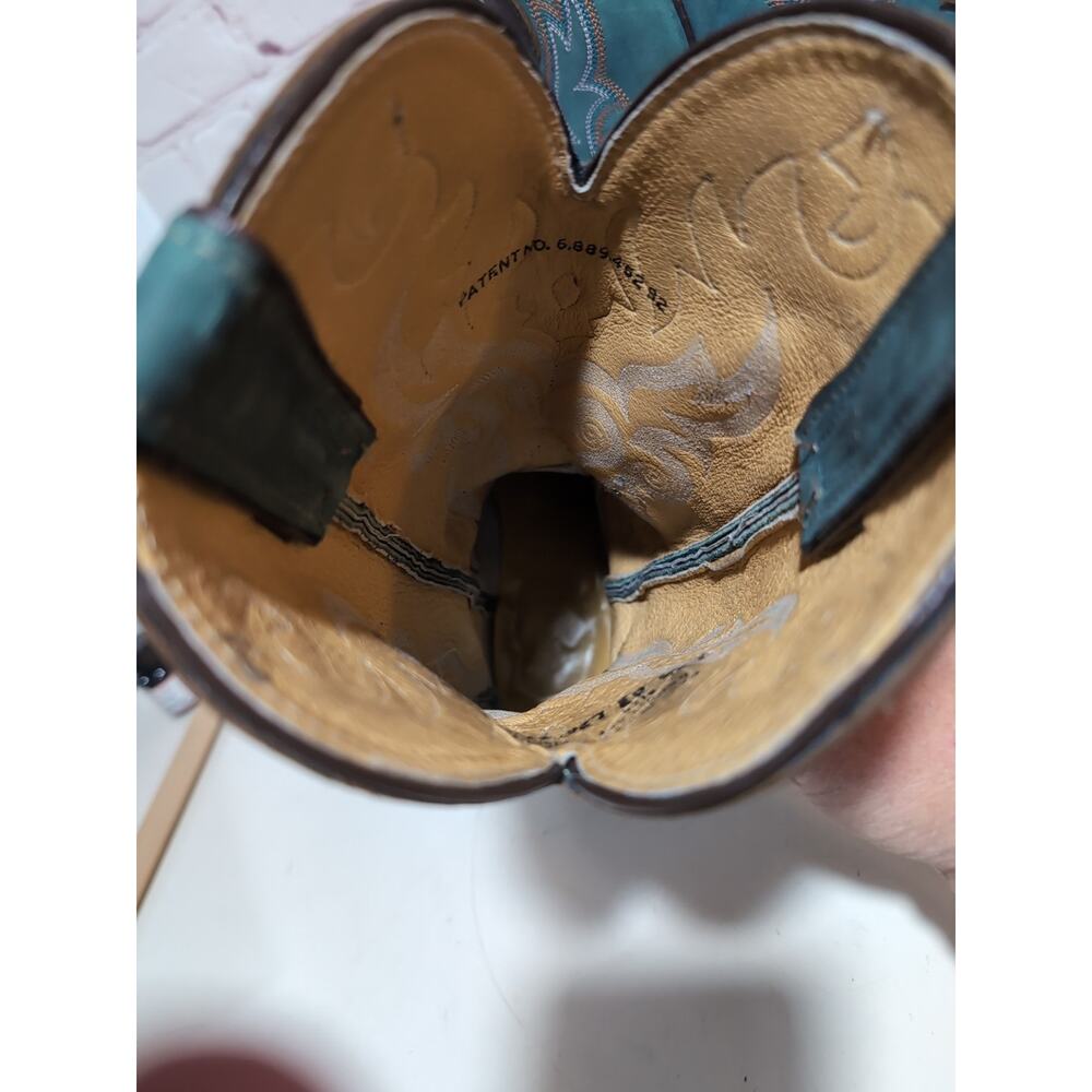 Justin Boots Style L2696 Brown And Teal Leather Cowgirl Western Women Size 6.5 - Picture 14 of 16
